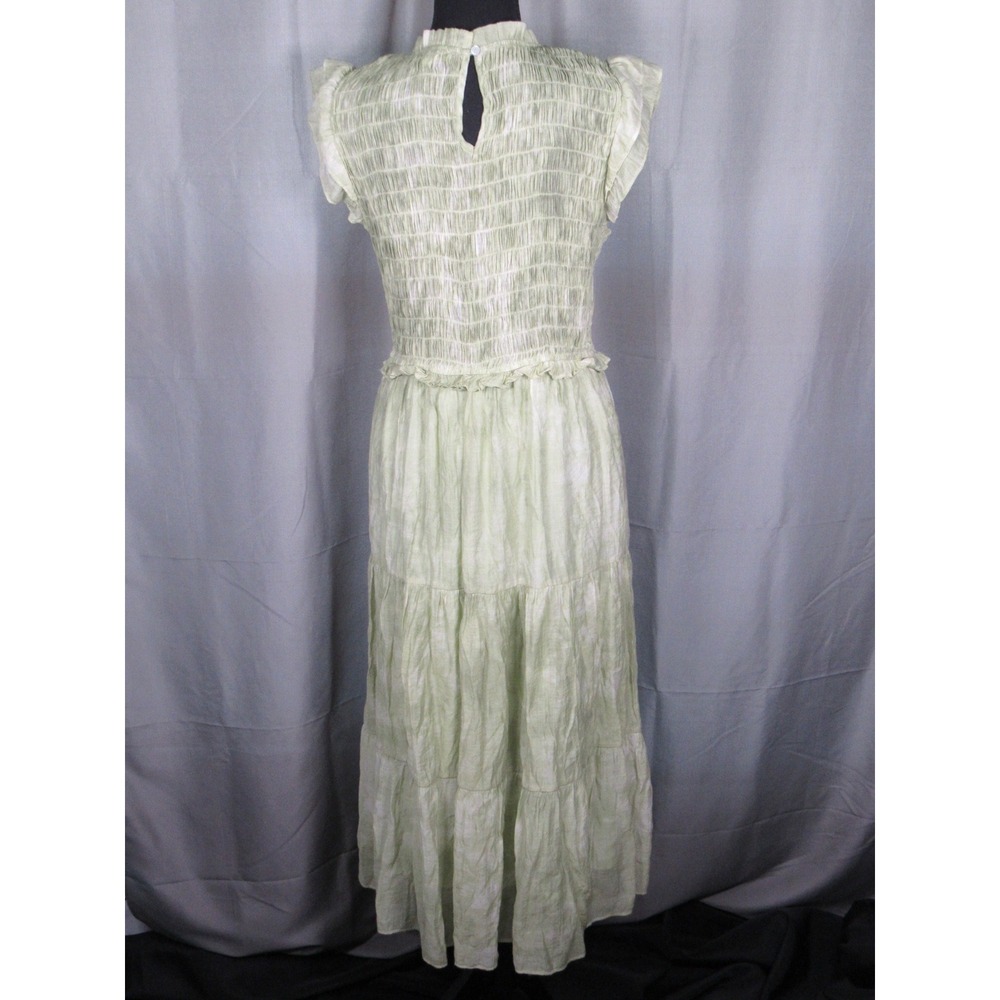 Moon River Sage Green Tie Dye Smocked Tiered Midi Dress Large Flutter Sleeve - Picture 4 of 8